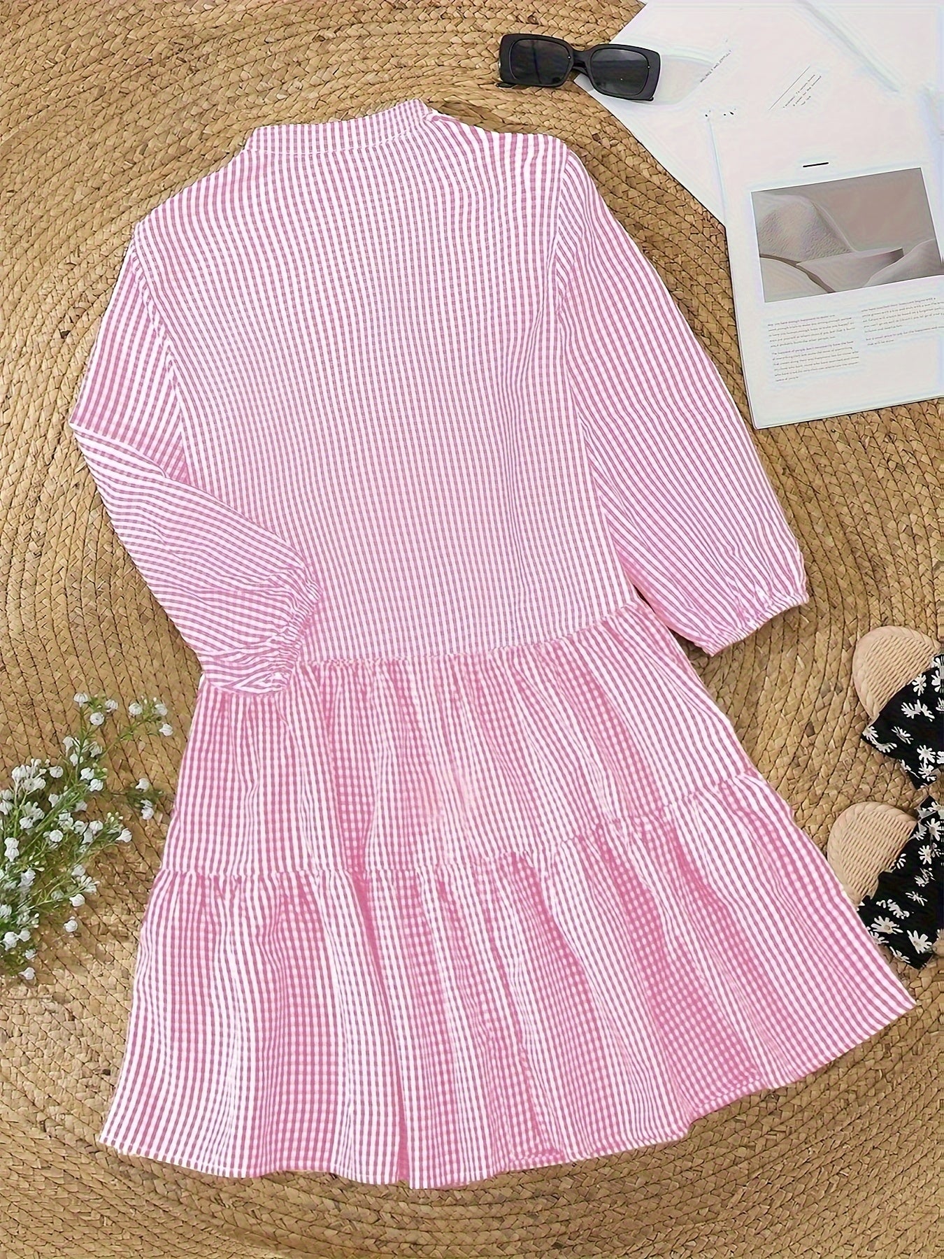 Yasmin Damenkleid | Verspieltes Gestreiftes Sommerkleid mit Puffärmeln und Knopfleiste-6