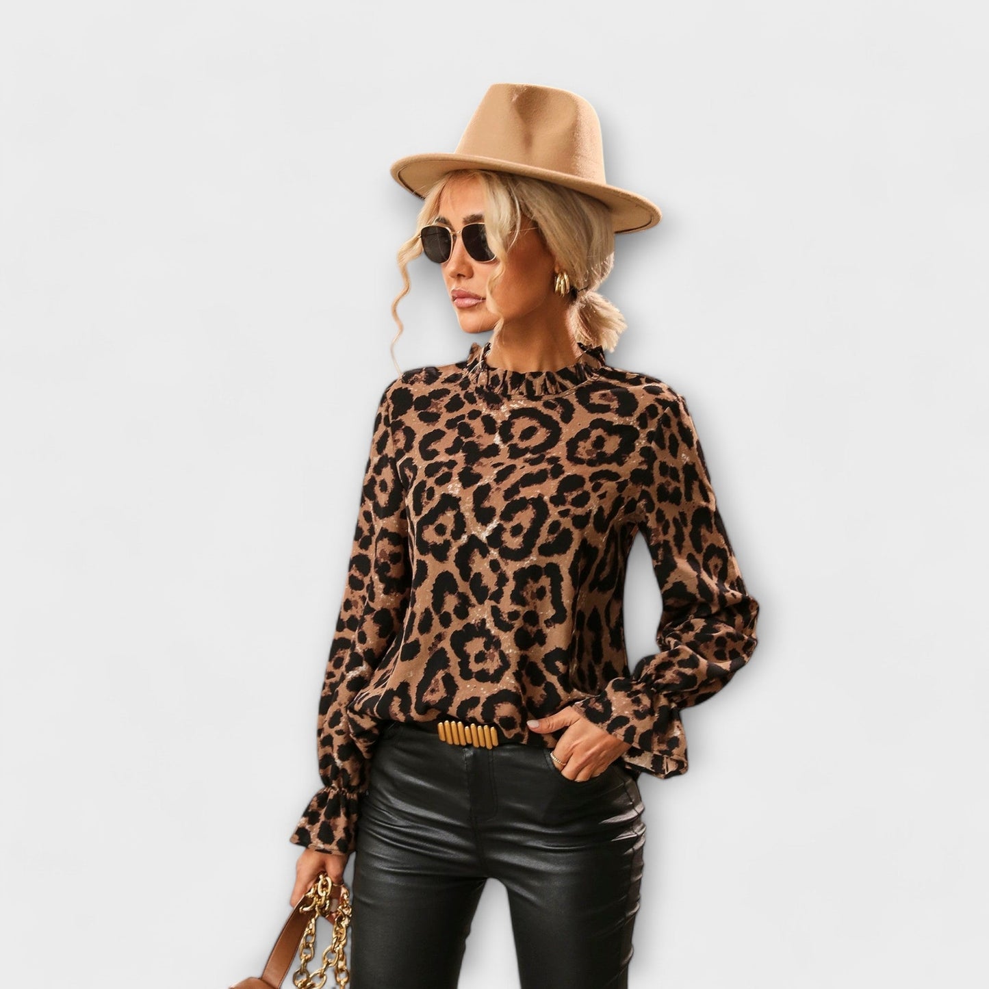 Mia - Damenbluse im Leopardenmuster mit Plissiertem Kragen - Elegante Bluse für Alltag und besondere Anlässe-5