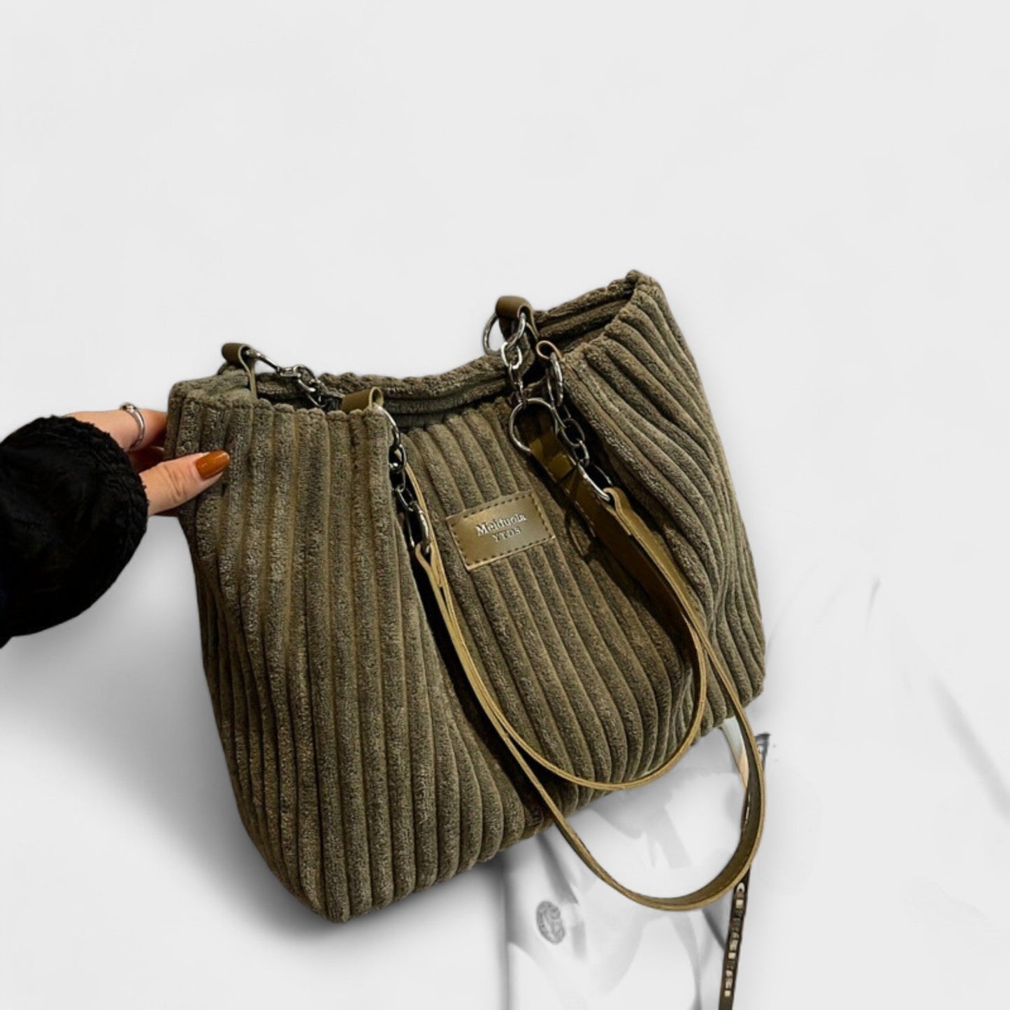 Variant image for Léora - Elegante Schultertasche Damen aus Weichem Cord in Khaki - Modern und Praktisch für Alltag und Büro-4