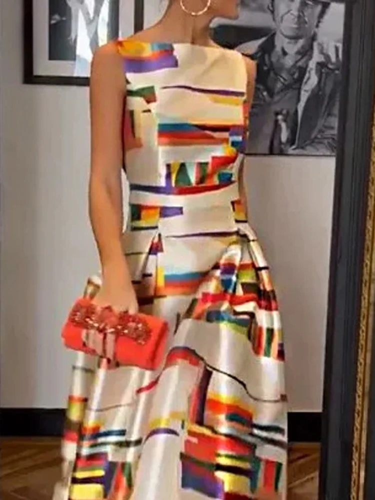 Lara™ Geometrisches Maxikleid Damen – Kunstvoll, Elegantes Lange Kleid für Festliche Anlässe im Sommer-2
