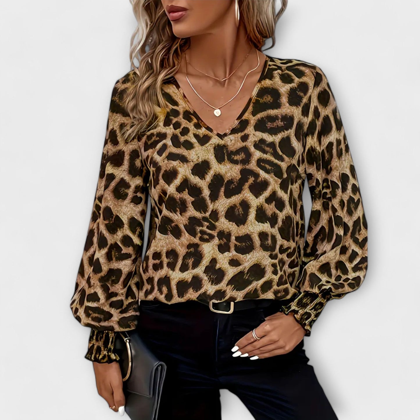 Anna Damenbluse mit Leopardenmuster – Elegante V-Ausschnitt Bluse für Büro und Freizeit-2