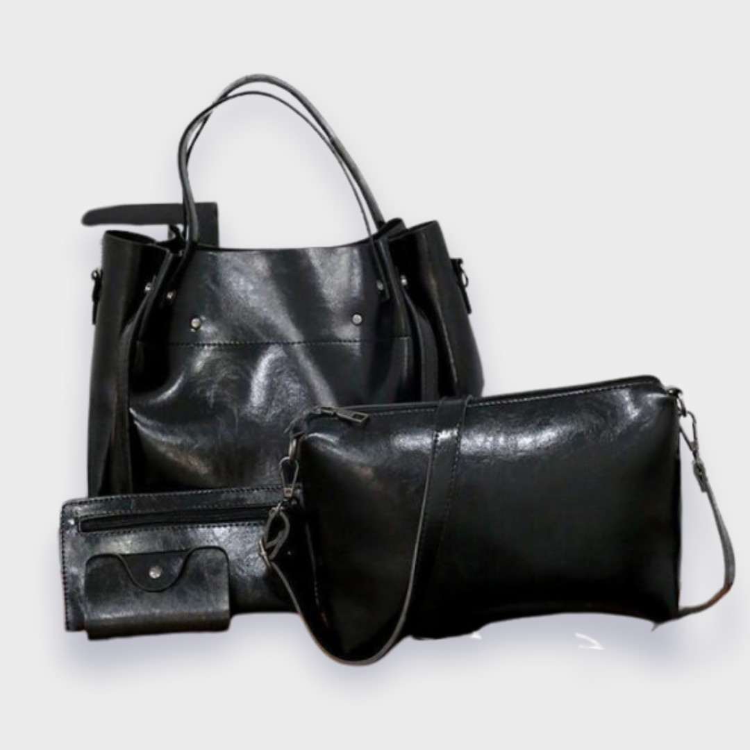 Farica Vintage-Taschen Set für Frauen aus Veganem Premiumleder – 4 Teile, Zeitloser Stil, Ideal für Jeden Anlass-2