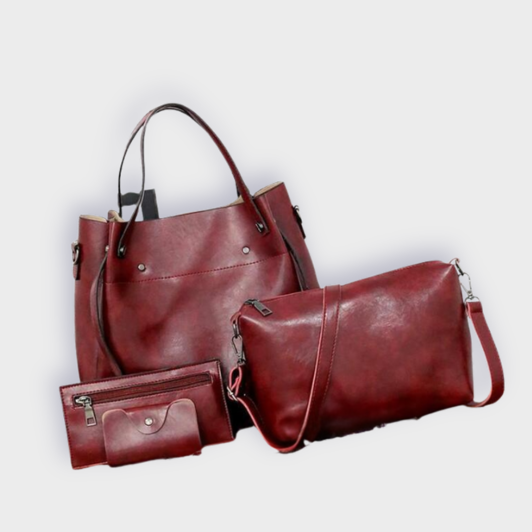 Farica Vintage-Taschen Set für Frauen aus Veganem Premiumleder – 4 Teile, Zeitloser Stil, Ideal für Jeden Anlass-4