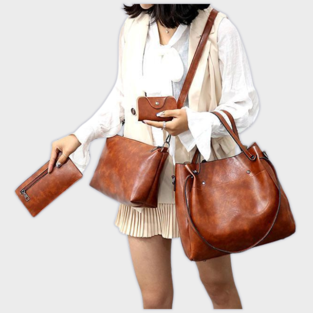 Farica Vintage-Taschen Set für Frauen aus Veganem Premiumleder – 4 Teile, Zeitloser Stil, Ideal für Jeden Anlass-5