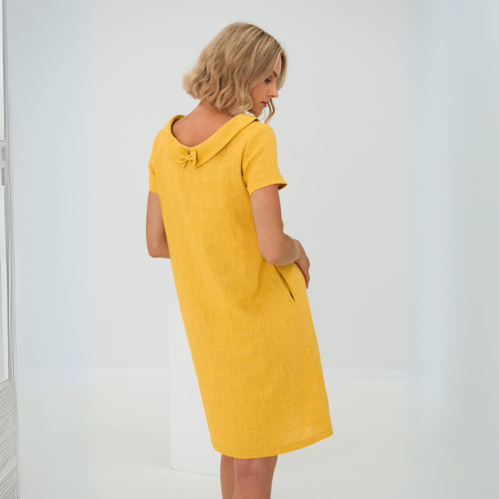 Alina - Hochwertiges Leinenkleid Damen in Weiß mit Taschen - Zeitlose Eleganz für Jedes Event-3