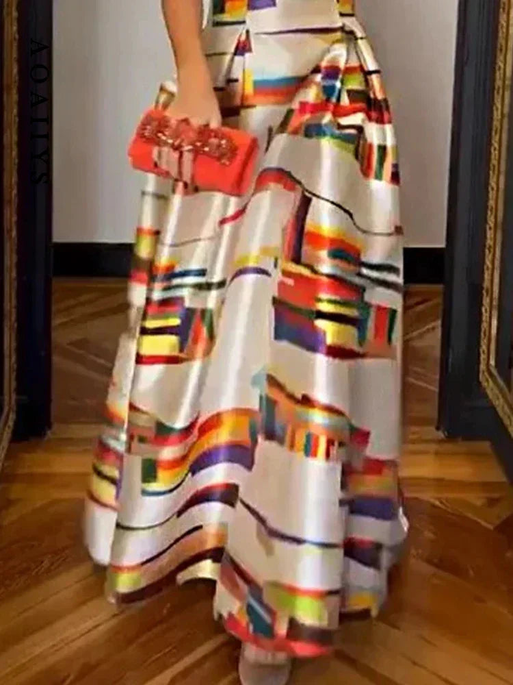 Lara™ Geometrisches Maxikleid Damen – Kunstvoll, Elegantes Lange Kleid für Festliche Anlässe im Sommer-3
