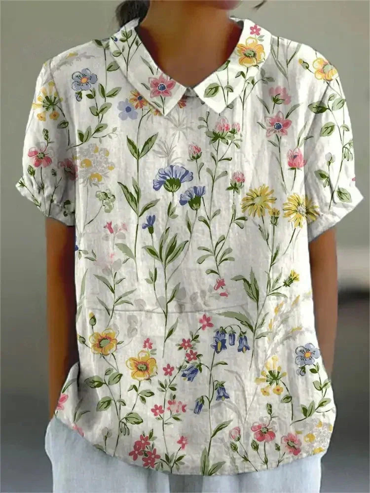 Emma Damen Hemd - Blumenmuster Kurzärmelig, Entspanntes Design für Legere Anlässe, Damenhemden-5