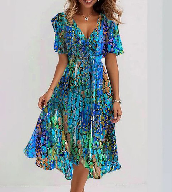Variant image for Laura | Elegantes Blaues Midi-Kleid für Damen - Bequemes Sommerkleid mit Kurzen Ärmeln-1