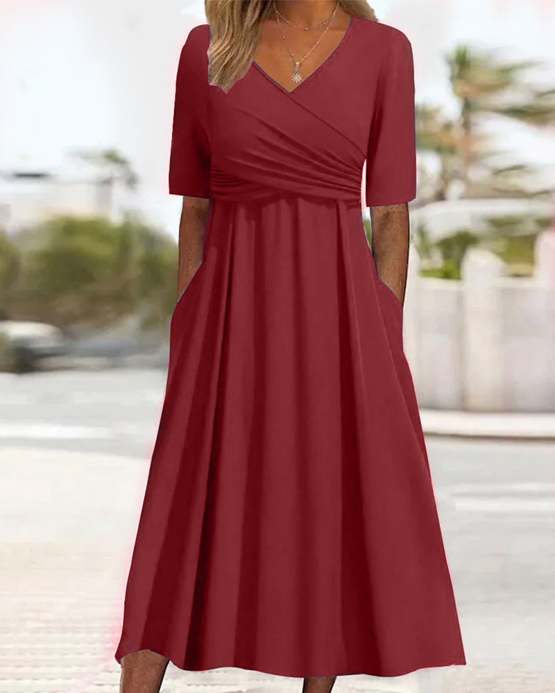 Variant image for Sarah Midi-Kleid Damen - Elegantes A-Linien Sommerkleid mit Bauchabdeckung und V-Ausschnitt-13