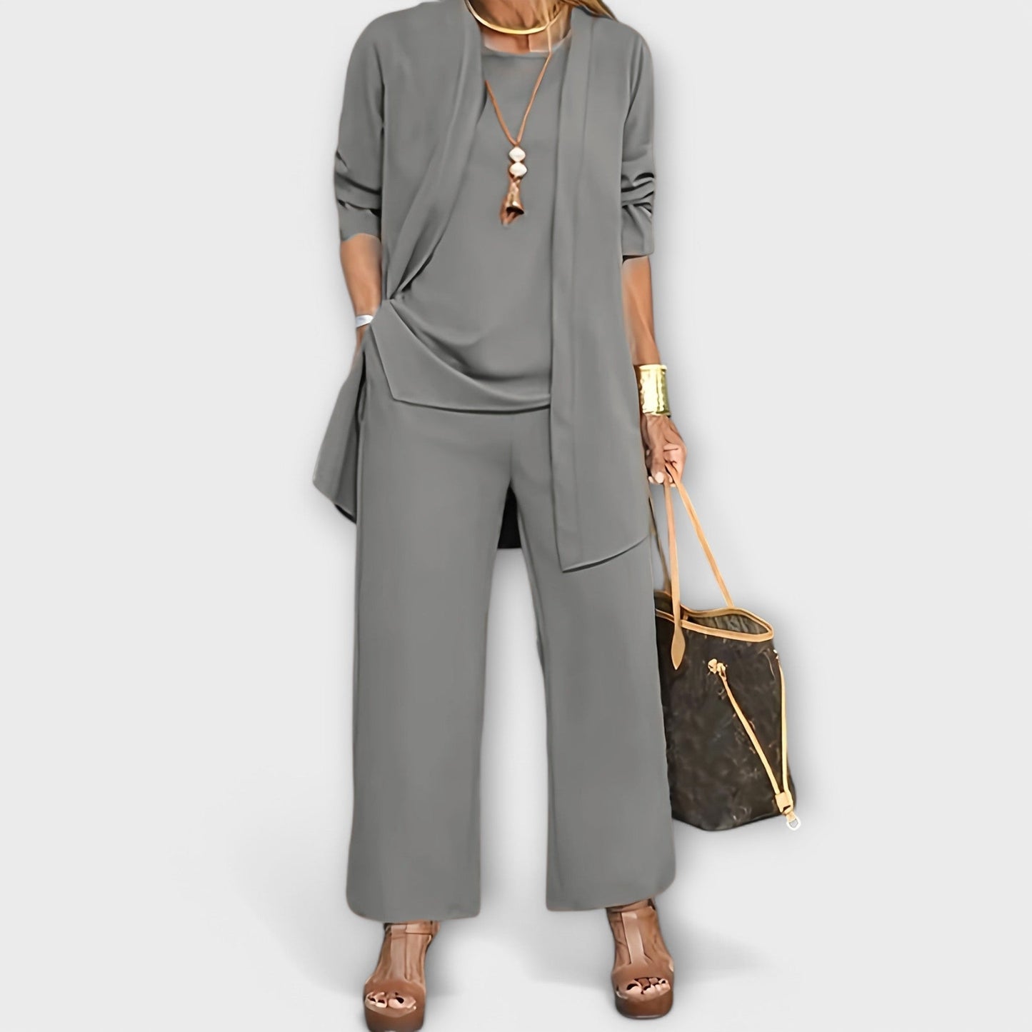 Emma - Set Aus 3 Modestücken Für Damenmode - Bequeme Hosen, Oberteil & Strickjacke-4