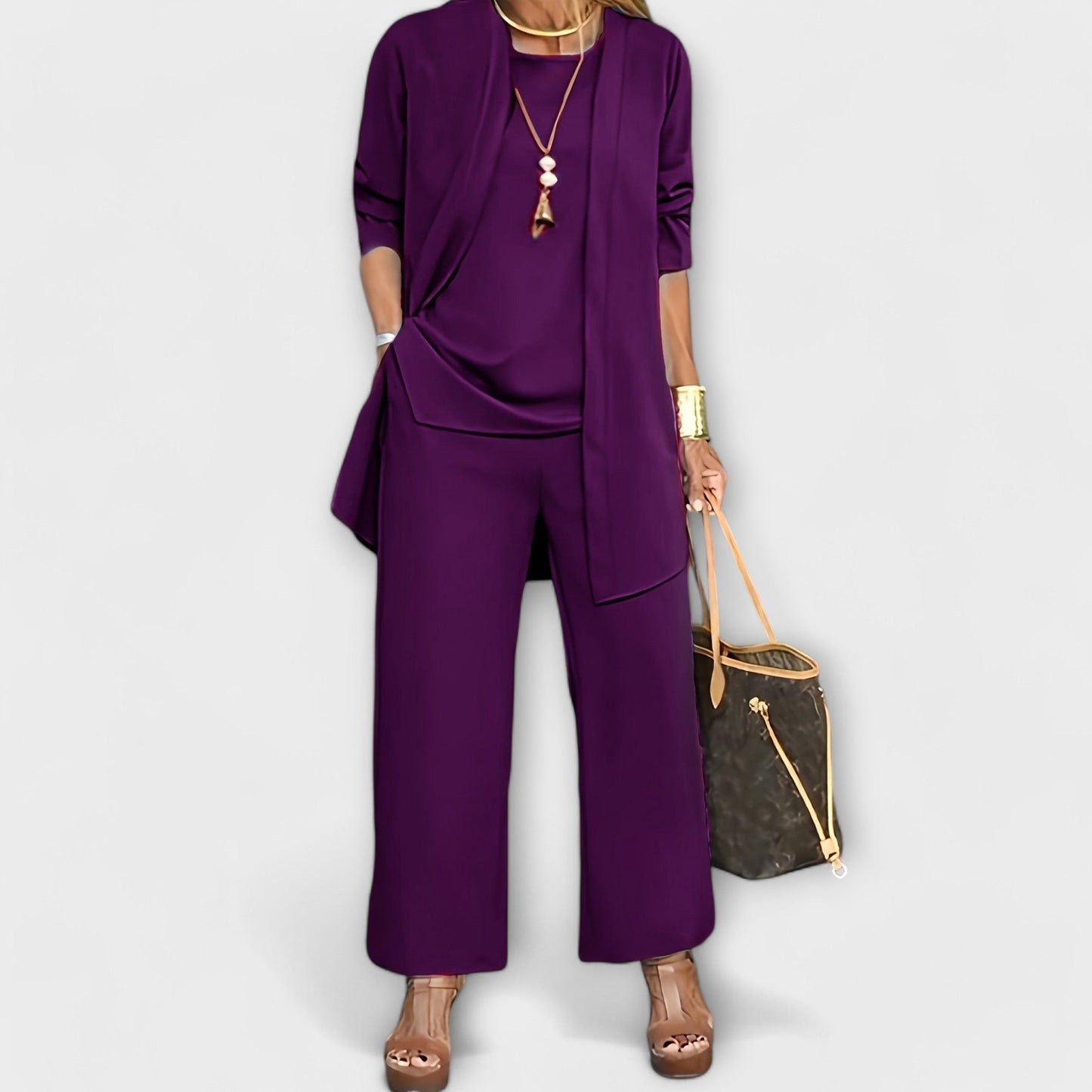 Variant image for Emma - Set Aus 3 Modestücken Für Damenmode - Bequeme Hosen, Oberteil & Strickjacke-36