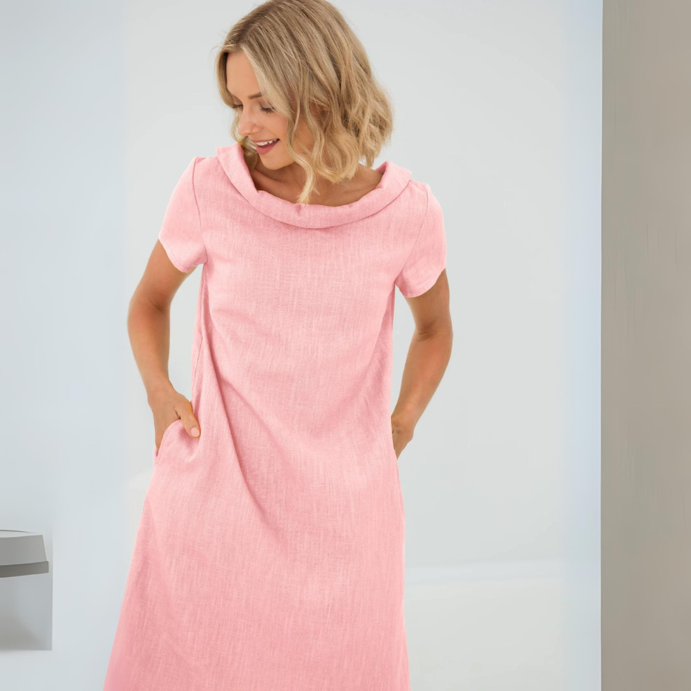 Variant image for Alina - Hochwertiges Leinenkleid Damen in Weiß mit Taschen - Zeitlose Eleganz für Jedes Event-36