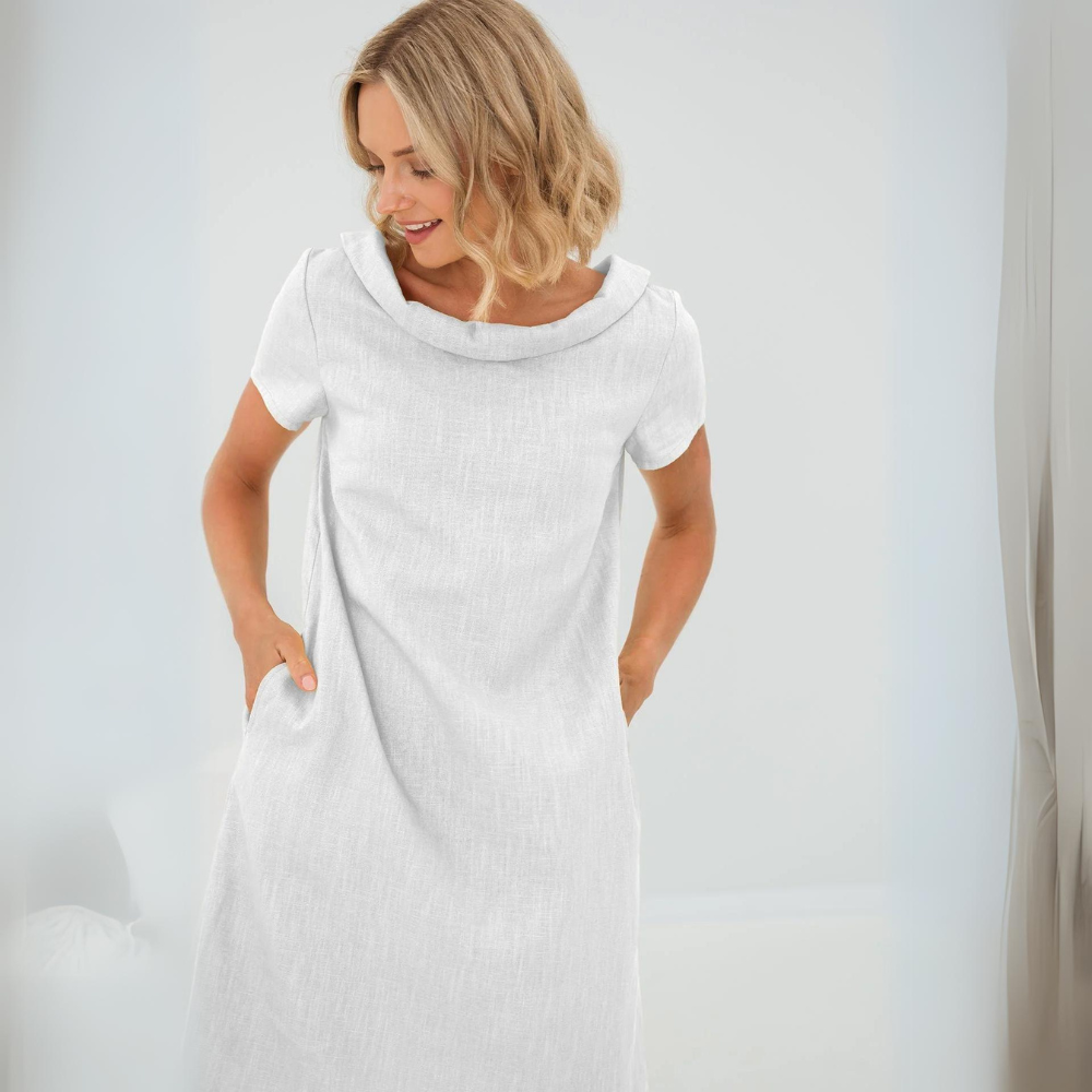 Variant image for Alina - Hochwertiges Leinenkleid Damen in Weiß mit Taschen - Zeitlose Eleganz für Jedes Event-31