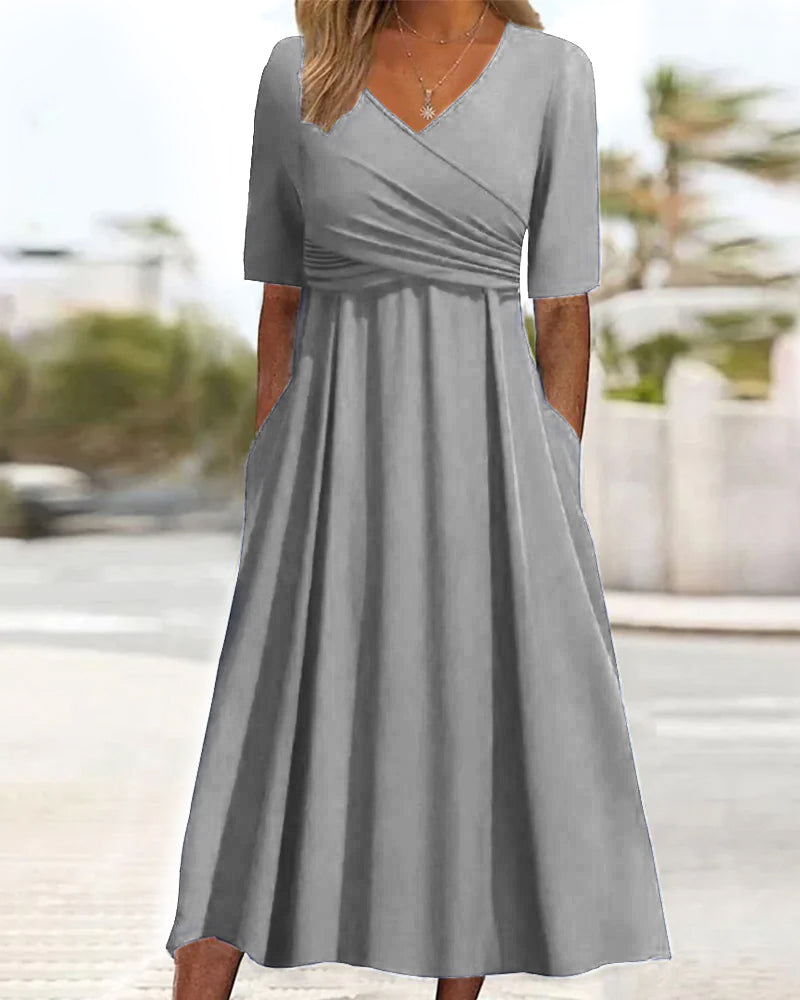 Variant image for Sarah Midi-Kleid Damen - Elegantes A-Linien Sommerkleid mit Bauchabdeckung und V-Ausschnitt-7