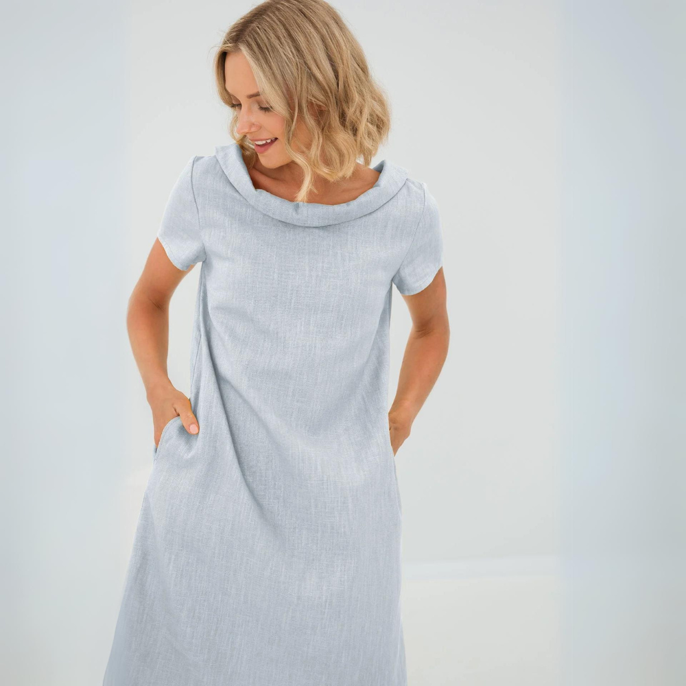 Variant image for Alina - Hochwertiges Leinenkleid Damen in Weiß mit Taschen - Zeitlose Eleganz für Jedes Event-11
