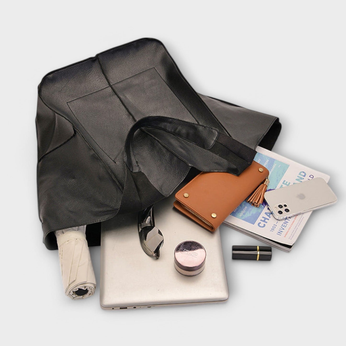 Léora - Elegante Handtasche Damen Schwarz - Oversize Weekender-Tasche aus PU-Leder für Alltag und Reisen-5