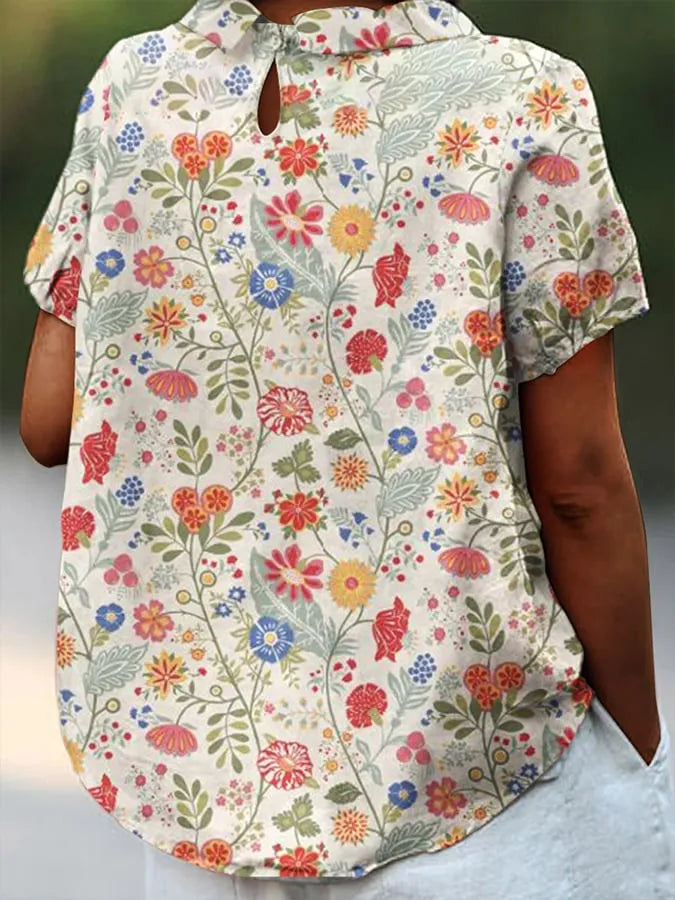 Emma Damen Hemd - Blumenmuster Kurzärmelig, Entspanntes Design für Legere Anlässe, Damenhemden-4