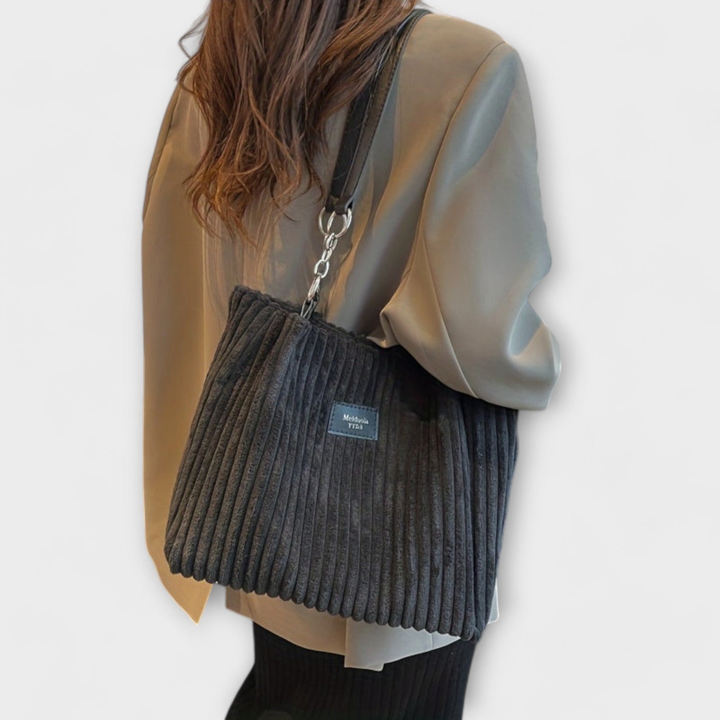 Léora - Elegante Schultertasche Damen aus Weichem Cord in Khaki - Modern und Praktisch für Alltag und Büro-6