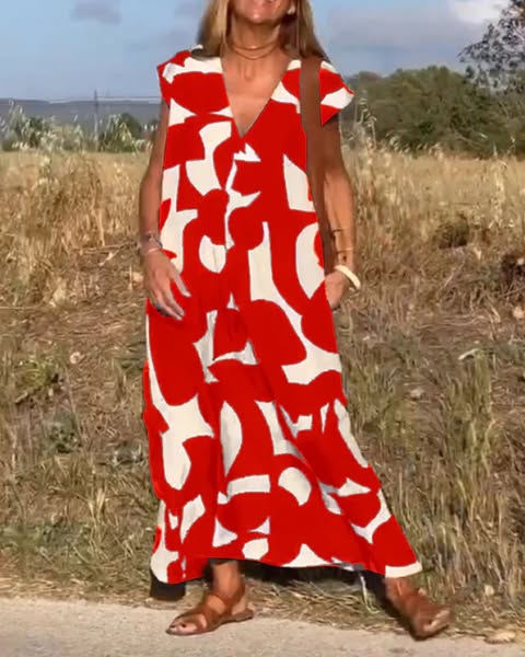 Variant image for Pauline Damenkleid - Elegantes Bedrucktes V-Ausschnitt Kleid für Festliche Anlässe, Bauchabdeckung, Trendiger Look-13