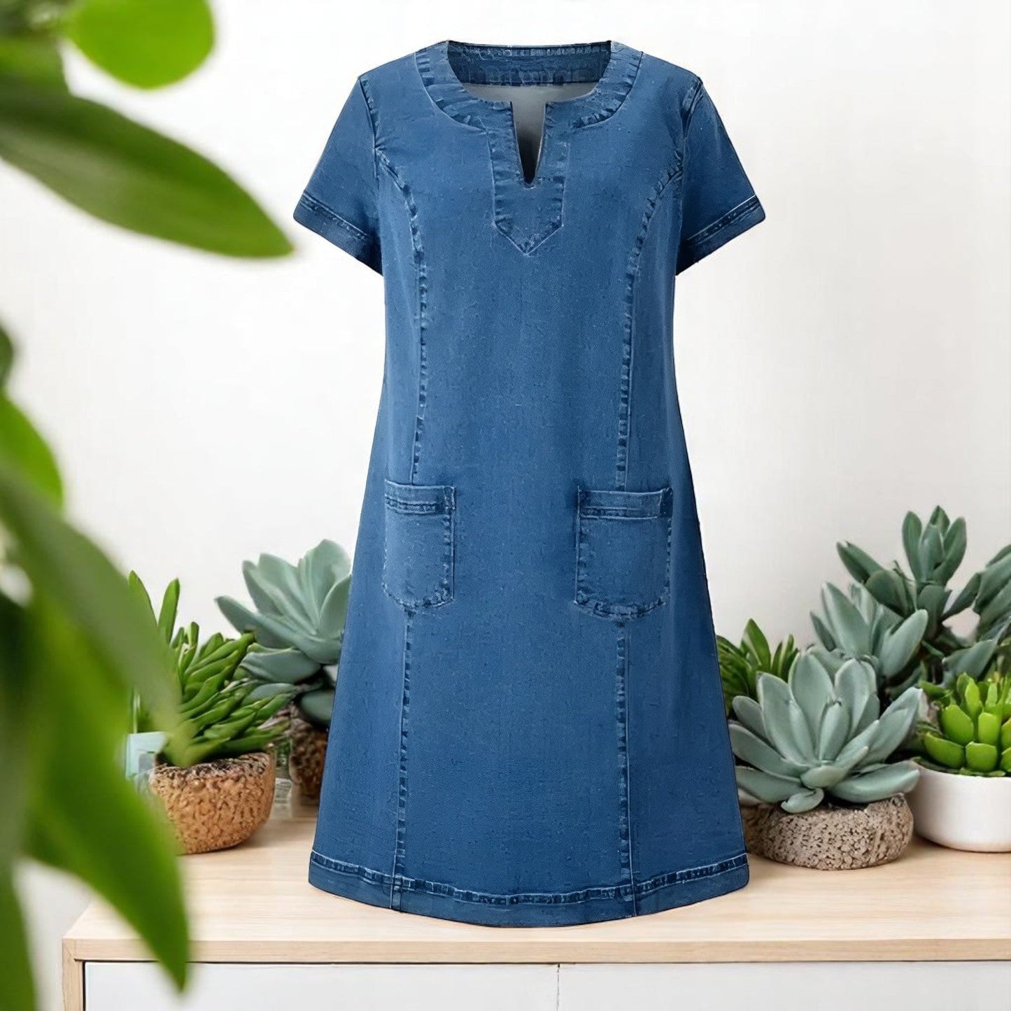 Emma - Weiches Denimkleid Damen - Lässiges Kleid Mit Taschen - Atmungsaktives Material - Entspannte Passform - Stilvolle Kleider-3