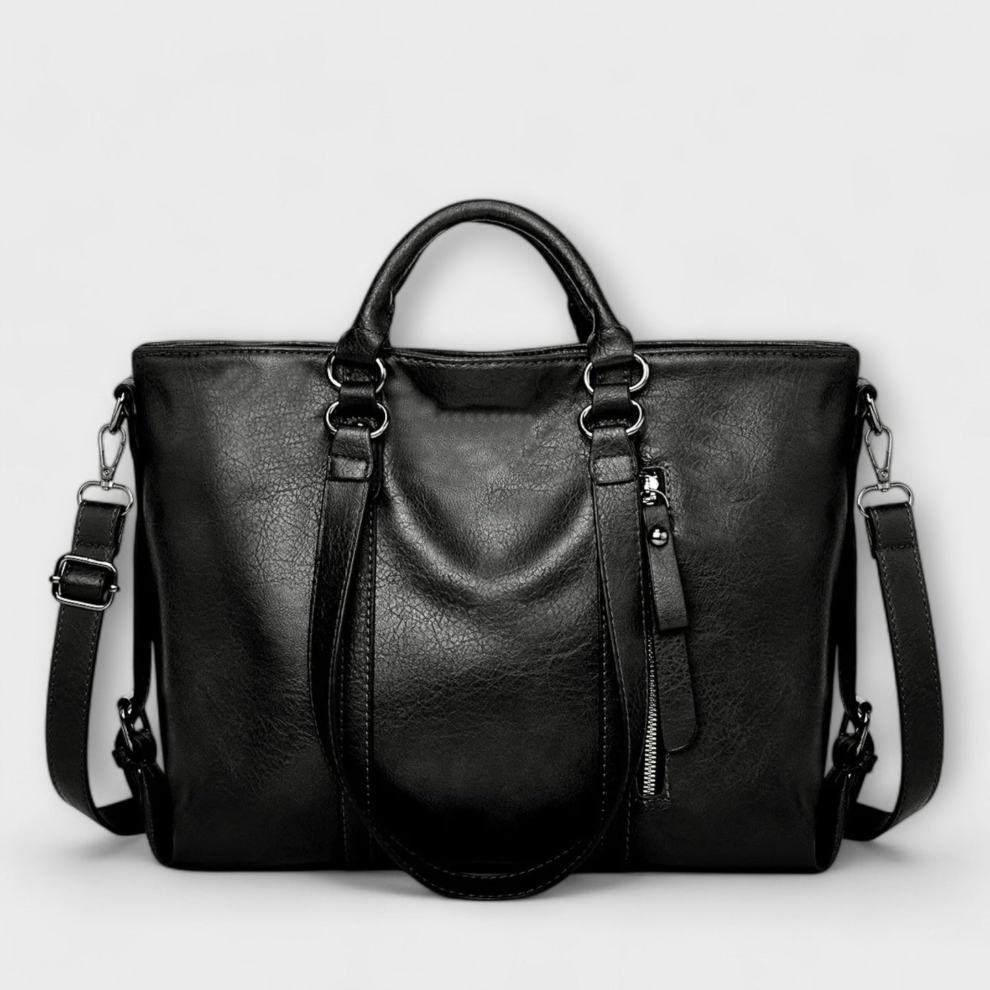 Léora - Große Schwarze Ledertasche Damen, Zeitlos Elegante Lederhandtasche für Alltag & Beruf-2