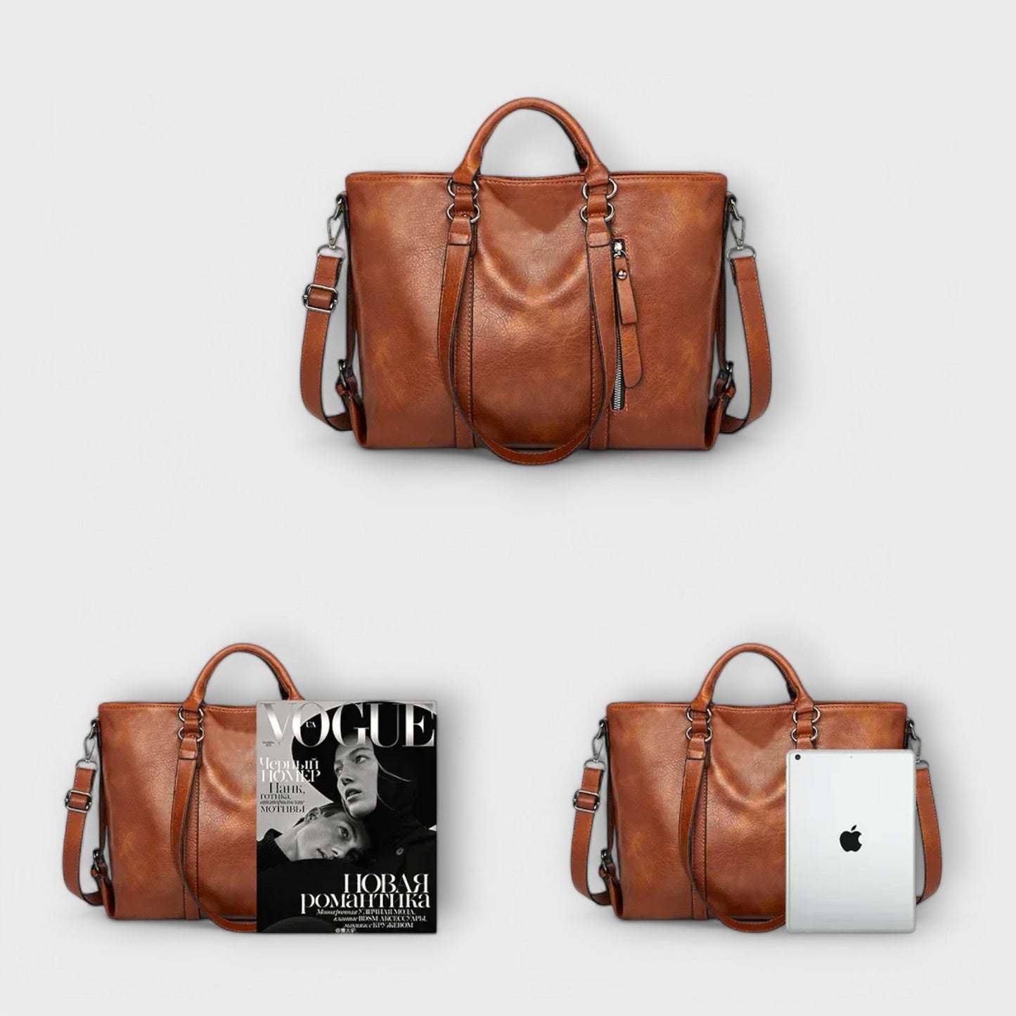 Léora - Große Schwarze Ledertasche Damen, Zeitlos Elegante Lederhandtasche für Alltag & Beruf-6
