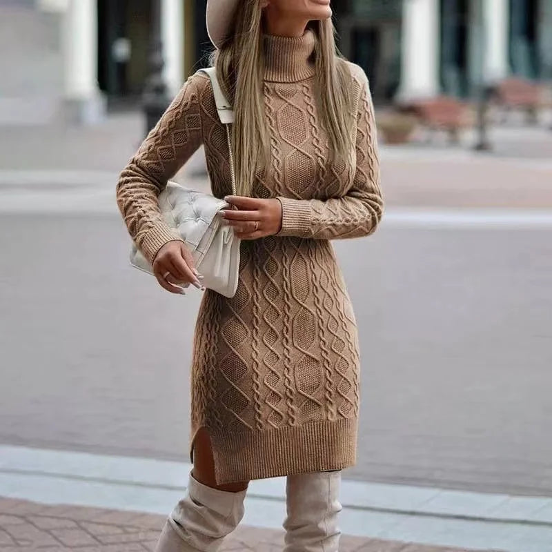 Anna's Damen Strickkleid Hochgeschlossen für Herbst und Winter - Elegantes Kleid für Damen, Lange Ärmel, Vielseitig, S-5XL-4