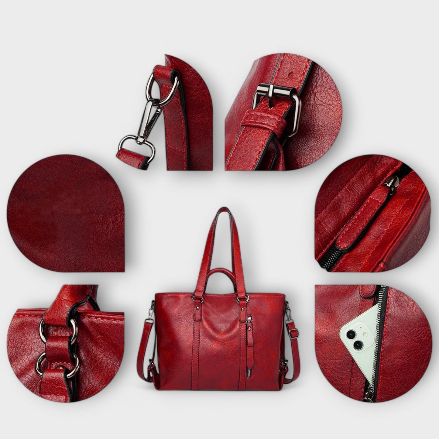 Léora - Große Schwarze Ledertasche Damen, Zeitlos Elegante Lederhandtasche für Alltag & Beruf-4
