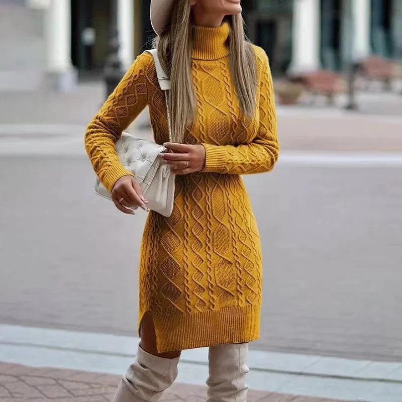 Anna's Damen Strickkleid Hochgeschlossen für Herbst und Winter - Elegantes Kleid für Damen, Lange Ärmel, Vielseitig, S-5XL-1