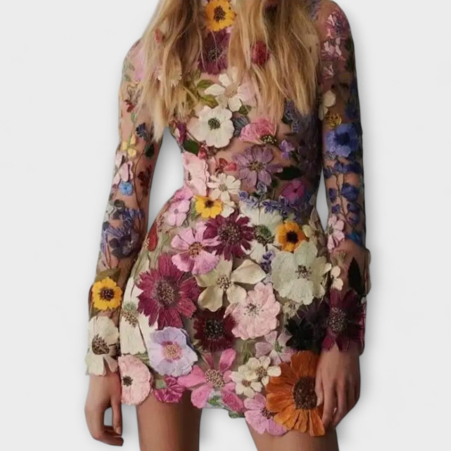 Emilia - Ärmelloses Damenkleid mit 3D-Blumenmuster für Hochzeitsgast & Festliche Anlässe-3
