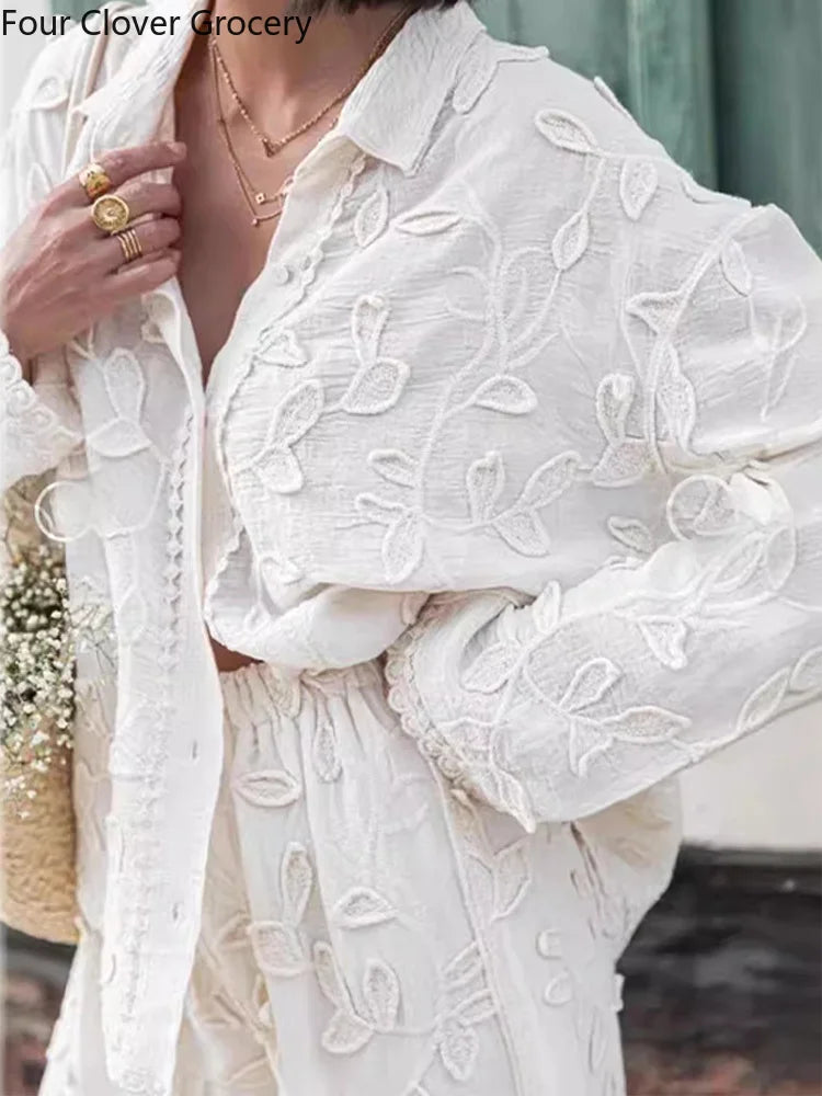 Anna's Elegante Damenmode: Hosen Mit Stickerei & Langärmelige Bluse für Stilbewusste Frauen-4