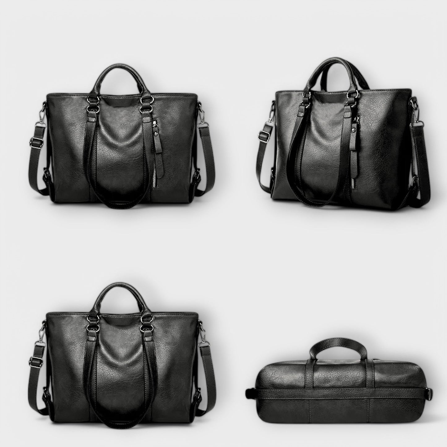 Léora - Große Schwarze Ledertasche Damen, Zeitlos Elegante Lederhandtasche für Alltag & Beruf-5
