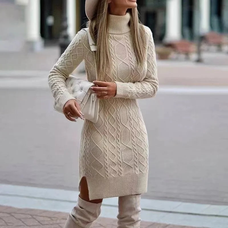 Anna's Damen Strickkleid Hochgeschlossen für Herbst und Winter - Elegantes Kleid für Damen, Lange Ärmel, Vielseitig, S-5XL-2