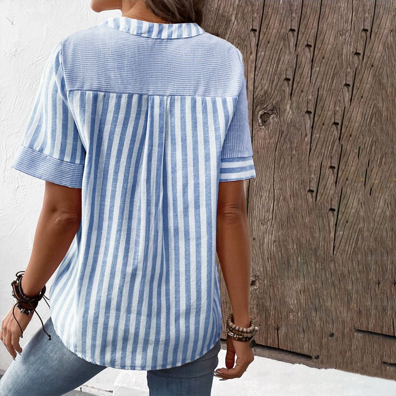 Sofia™ Damenbluse – Elegante Gestreifte Bluse für Frühling und Sommer, Lockerer Schnitt, V-Ausschnitt, Vielseitig Kombinierbar-4