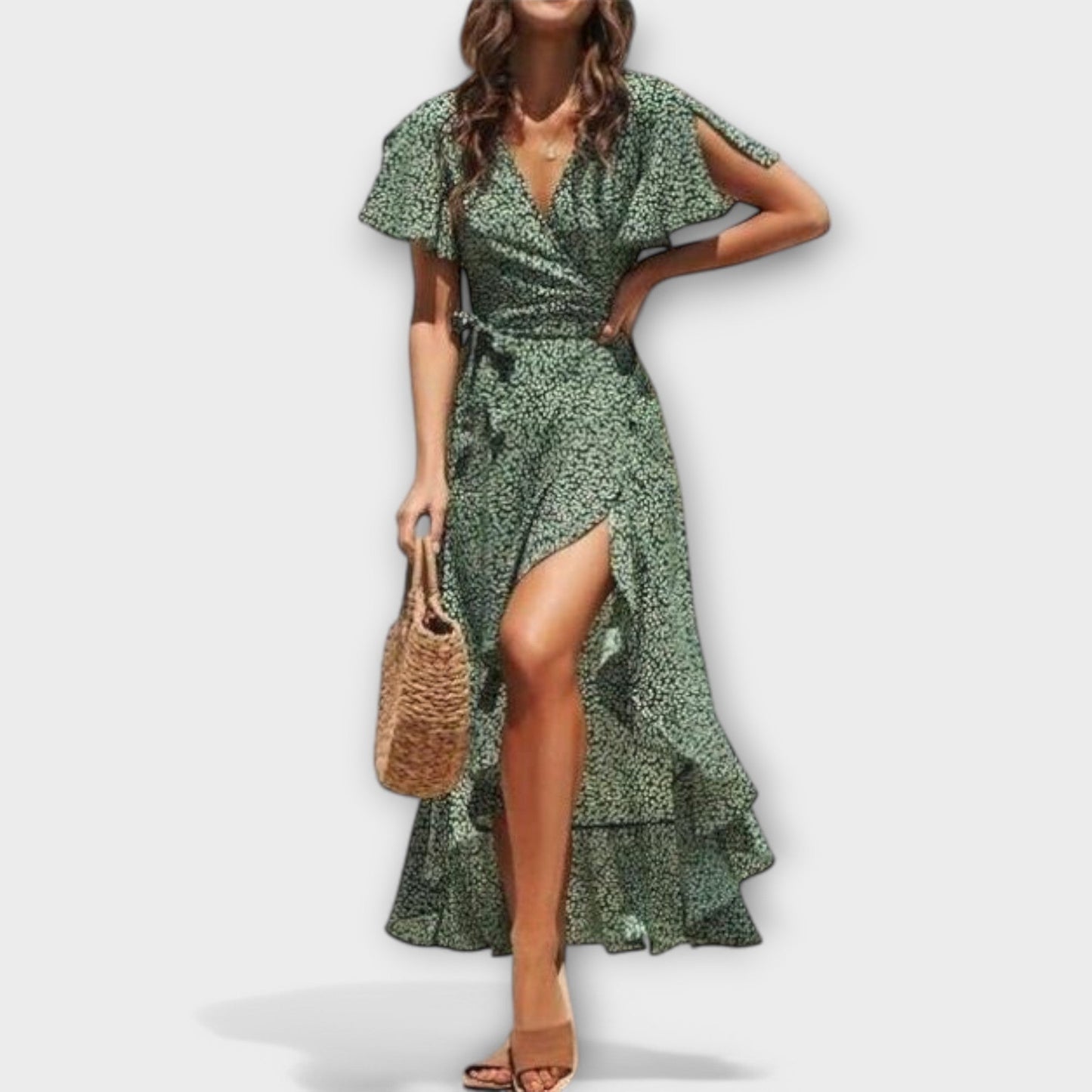 Sophie - Elegantes Maxi Kleid Damen im Wickeldesign für Sommerfeste - Maxikleid Boho mit Blumenmuster und Taillengürtel-4