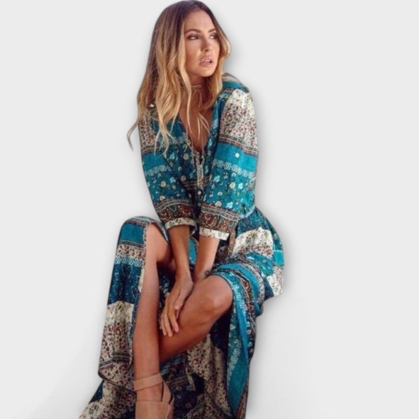 Mia - Boho Midi-Kleid Damen In Blau-Und Erdtönen, Luftig Und Elegant, Ideal Für Sommer-Events-2