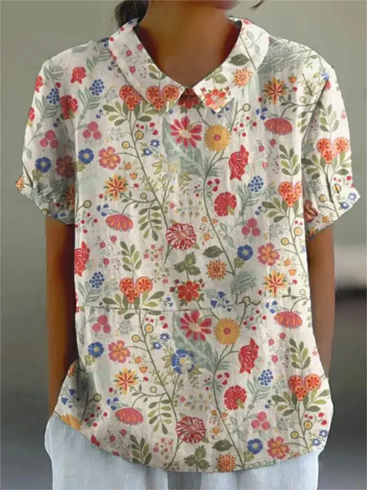 Variant image for Emma Damen Hemd - Blumenmuster Kurzärmelig, Entspanntes Design für Legere Anlässe, Damenhemden-3