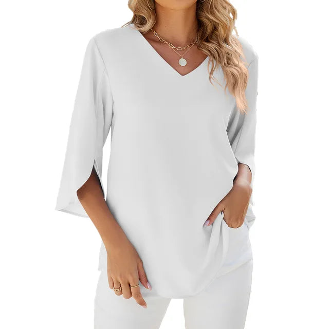 Variant image for Sophie - Weiße Bluse Damen V-Ausschnitt - Leichte Sommerbluse - Bequeme Damenblusen für Freizeit & Abendveranstaltungen-6