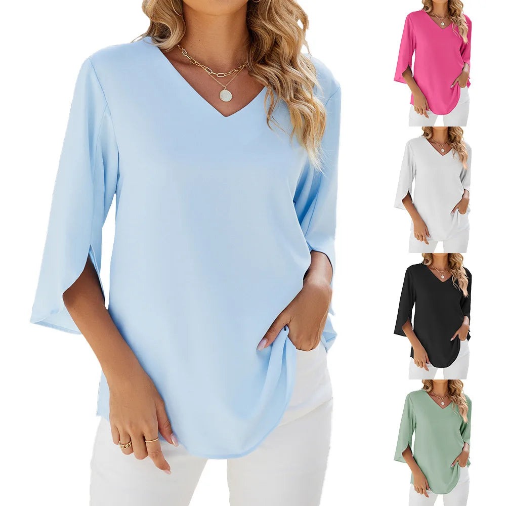Sophie - Weiße Bluse Damen V-Ausschnitt - Leichte Sommerbluse - Bequeme Damenblusen für Freizeit & Abendveranstaltungen-2