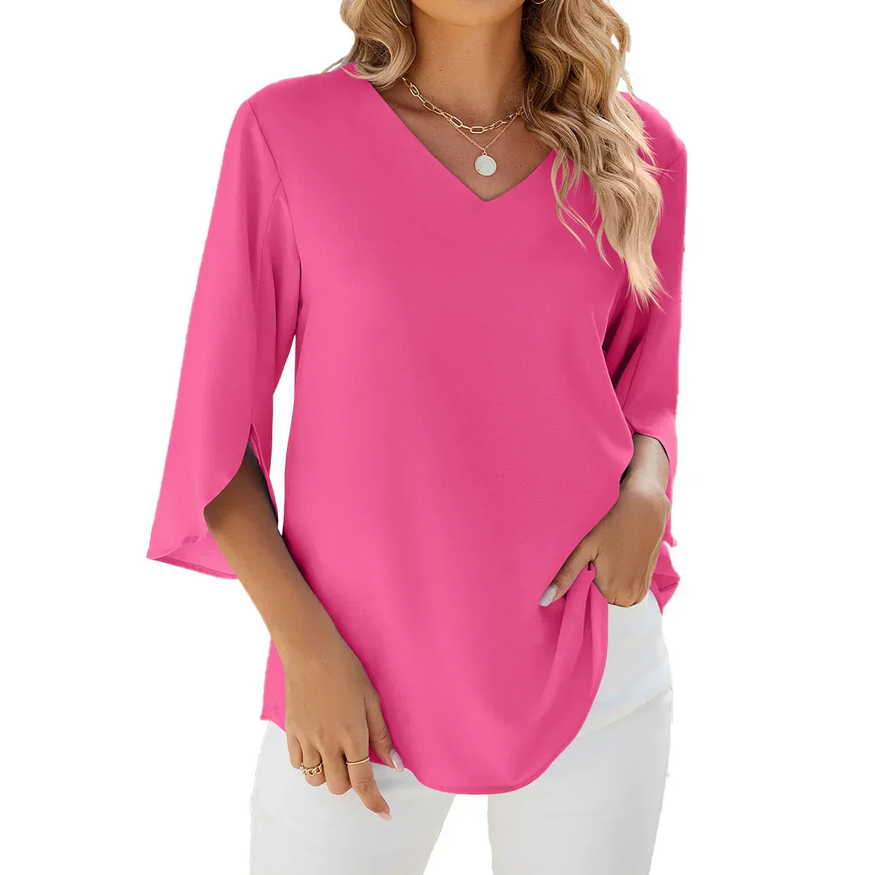 Variant image for Sophie - Weiße Bluse Damen V-Ausschnitt - Leichte Sommerbluse - Bequeme Damenblusen für Freizeit & Abendveranstaltungen-16