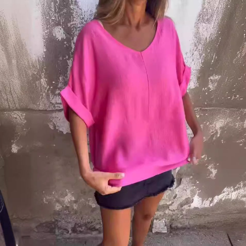 Variant image for Chantal - Nachhaltiges Damen T-Shirt V-Hals Kurzarm in Weiß, Orange, Gelb, Schwarz, Lila - Oberteile Damen Fashion-6