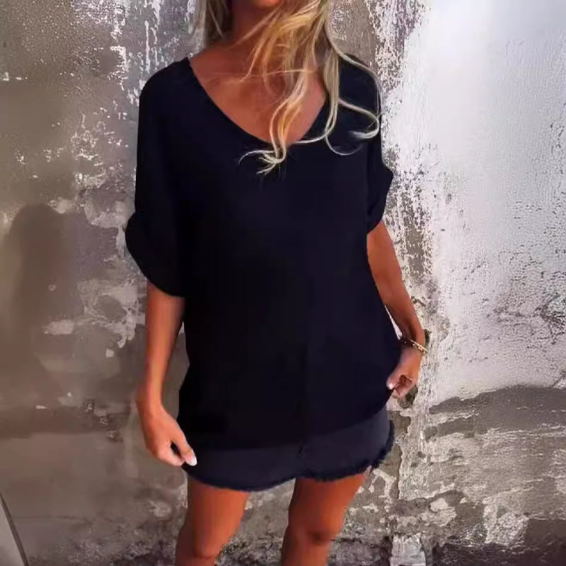 Chantal - Nachhaltiges Damen T-Shirt V-Hals Kurzarm in Weiß, Orange, Gelb, Schwarz, Lila - Oberteile Damen Fashion-5