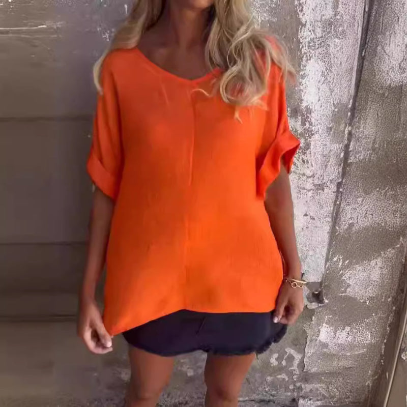 Chantal - Nachhaltiges Damen T-Shirt V-Hals Kurzarm in Weiß, Orange, Gelb, Schwarz, Lila - Oberteile Damen Fashion-4
