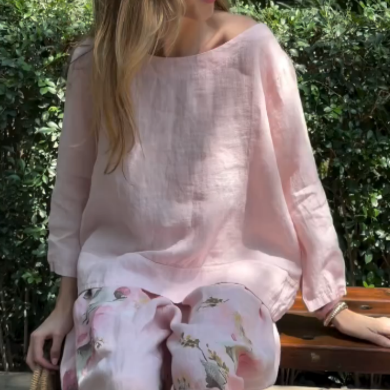 Anna's Elegantes Damen Set Aus Oberteil Und Blumenhose Mit Weitem Bein Für Den Frühling 2025-5