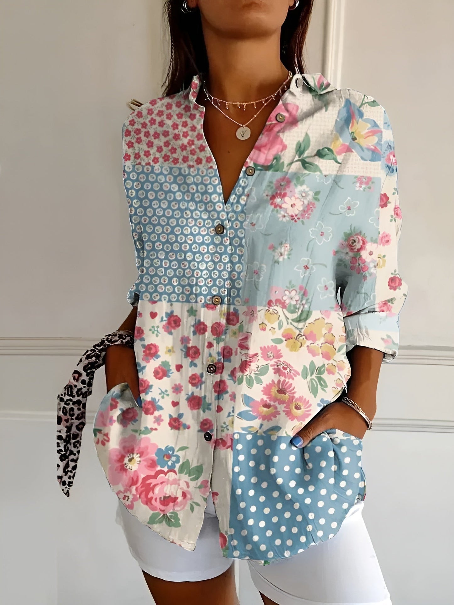 Malou Damenbluse – Elegante Bluse mit Blumenmuster und Knöpfen für jede Jahreszeit, Atmungsaktiv, S-5XL-4