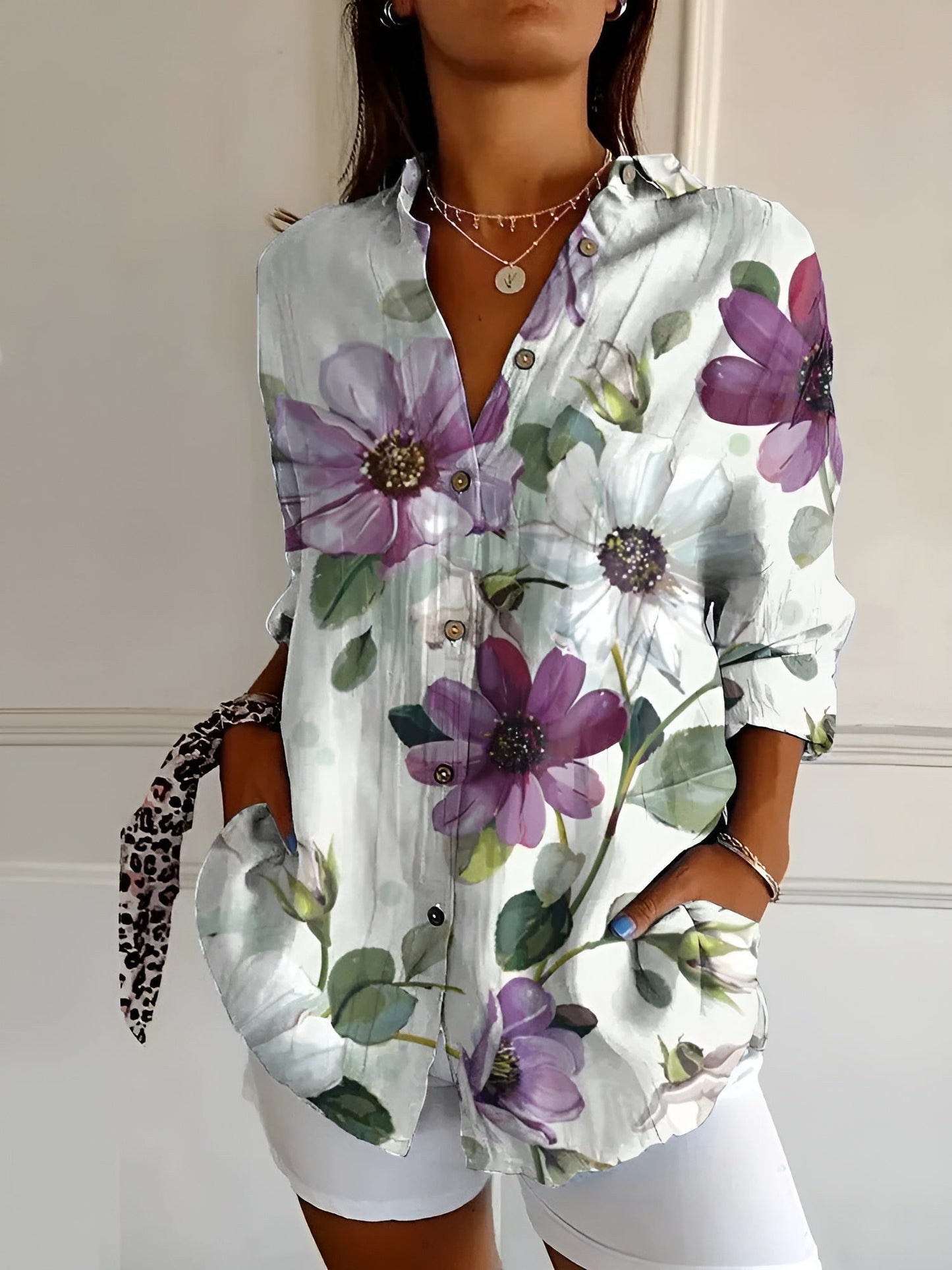 Variant image for Malou Damenbluse – Elegante Bluse mit Blumenmuster und Knöpfen für jede Jahreszeit, Atmungsaktiv, S-5XL-49