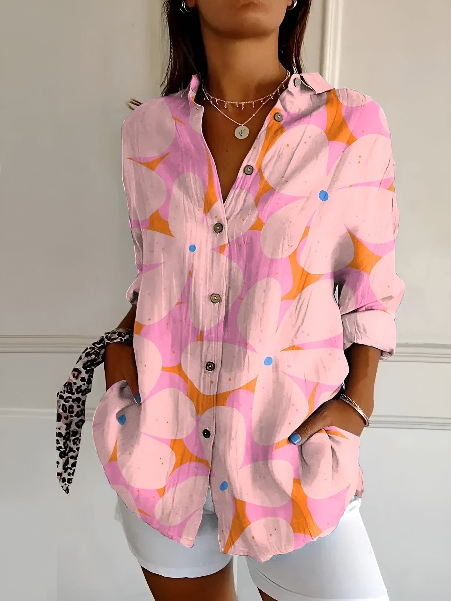 Malou Damenbluse – Elegante Bluse mit Blumenmuster und Knöpfen für jede Jahreszeit, Atmungsaktiv, S-5XL-2