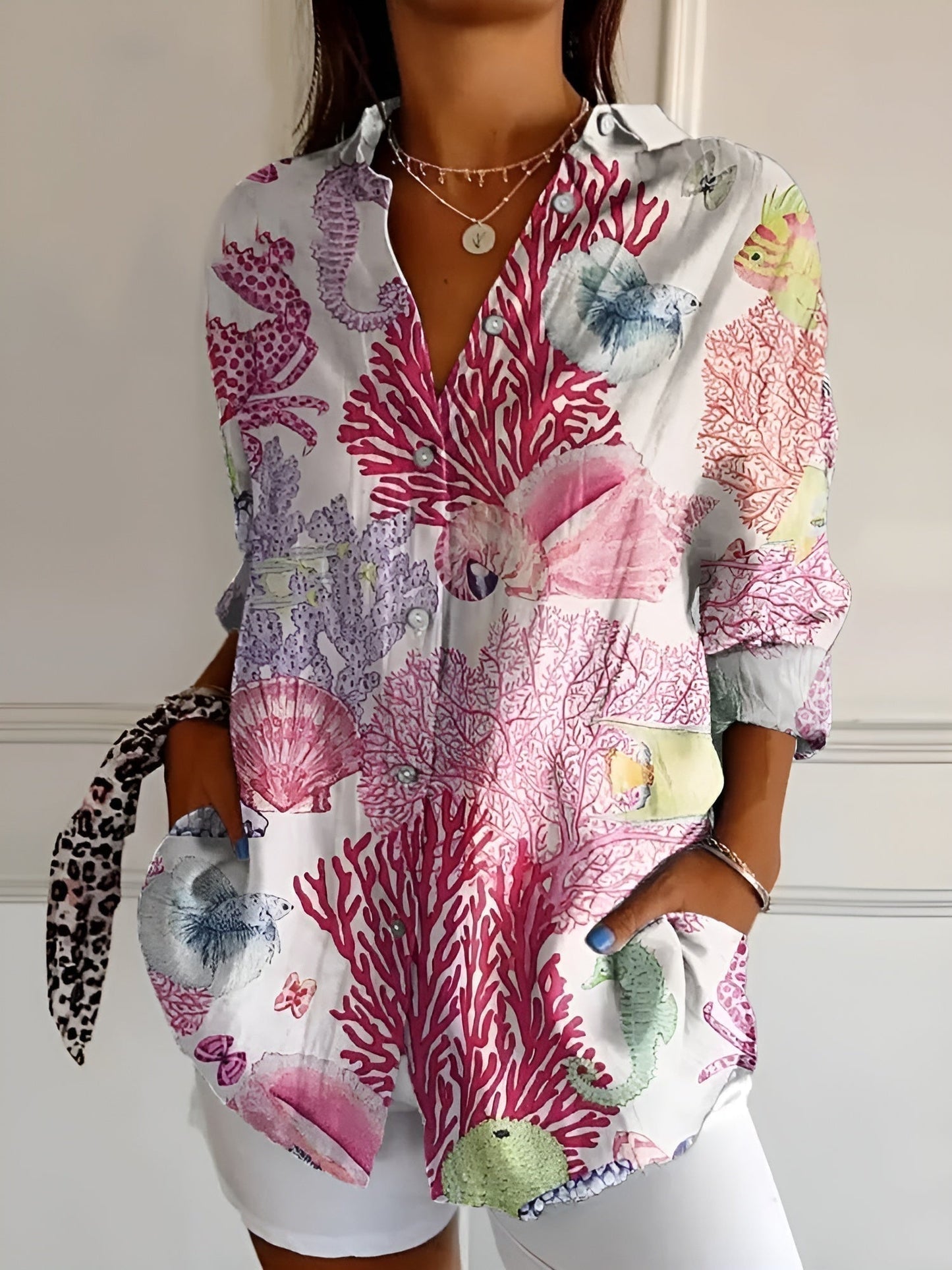 Variant image for Malou Damenbluse – Elegante Bluse mit Blumenmuster und Knöpfen für jede Jahreszeit, Atmungsaktiv, S-5XL-1