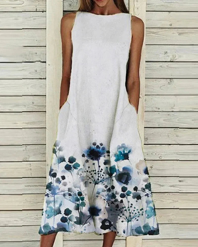 Anna's Buntes Damenkleid Mit Blumenmuster | Midi Kleid Für Sommerliche Anlässe-1
