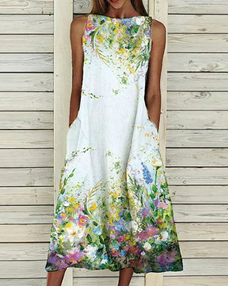 Anna's Buntes Damenkleid Mit Blumenmuster | Midi Kleid Für Sommerliche Anlässe-3